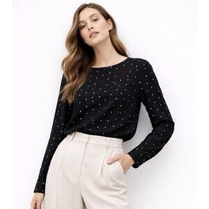 BB Dakota Black Studded Polka Dot Blouse Long Sleeve Crew Neck Size Small